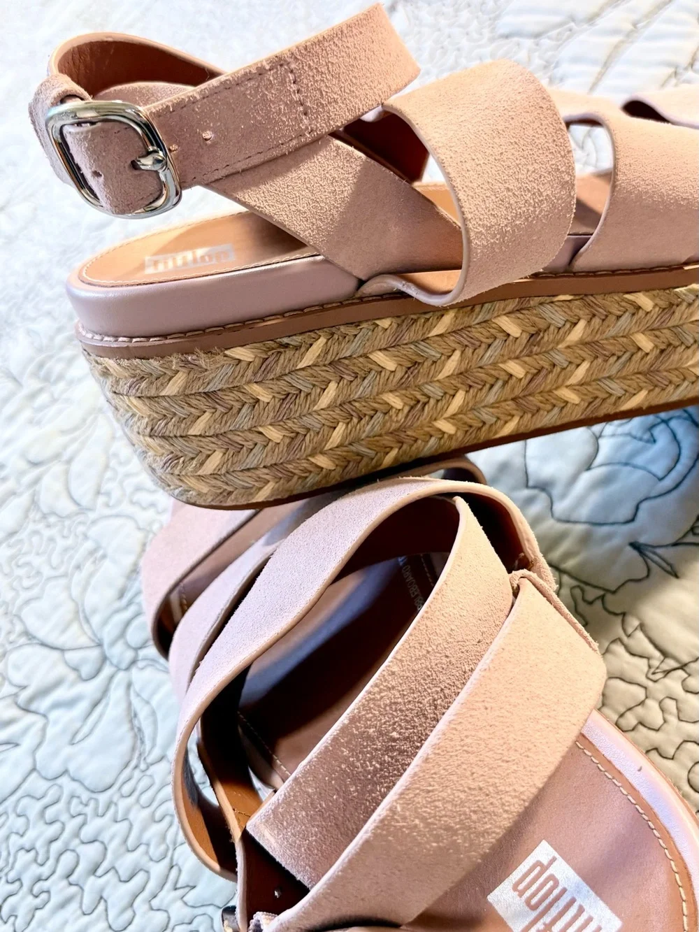 FitFlop Eloise  Blush Pink Suede Strappy Espadrille Platform Wedge Sandals~9❤️